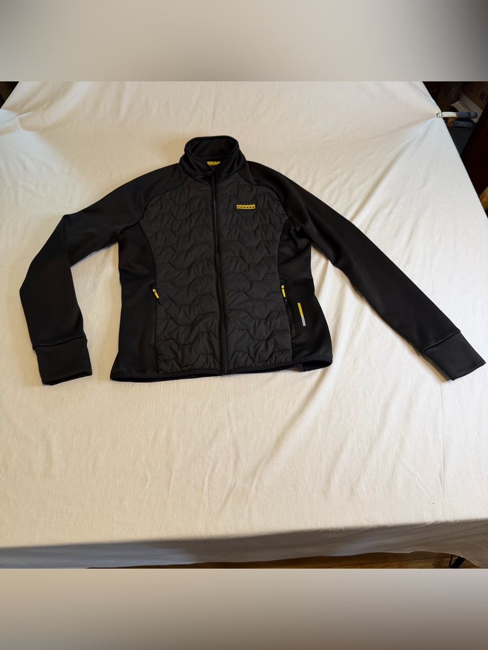 Ponsse Black Quilted Front Full-Zip Jacket with Yellow Accents Size S